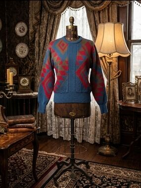 Vintage Patrick Geometric Knit Sweater | 70% Acrylic 30% Wool  Made in Hong Kong